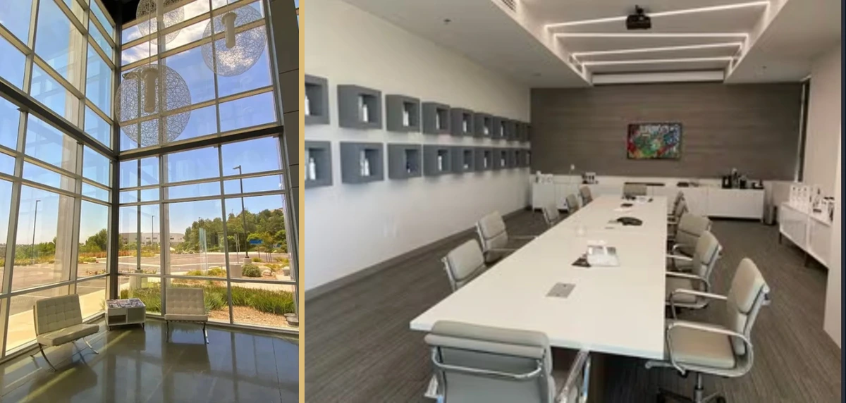 Lobby and meeting room at Insurance Steel Brokers’ Carlsbad office