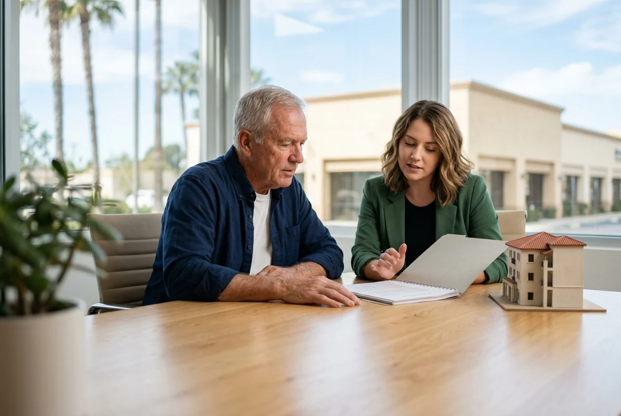 Custom-created scene of a contractor and adviser reviewing a project agreement