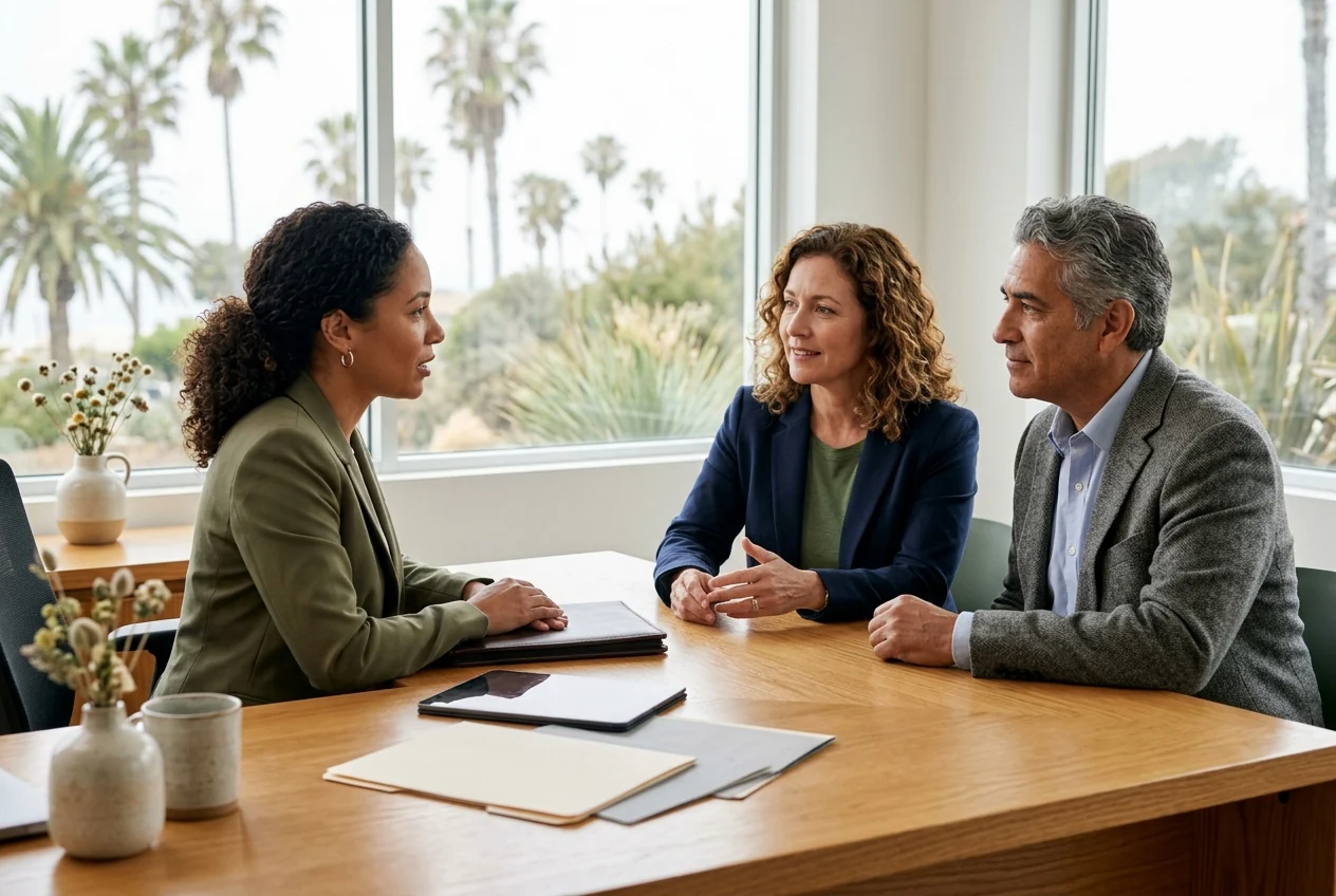 Custom-created scene of a couple discussing family insurance planning with an adviser